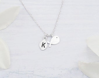 Personalized silver or gold fish, whale necklace. Dainty gold fish. Elegant silver fish necklace.