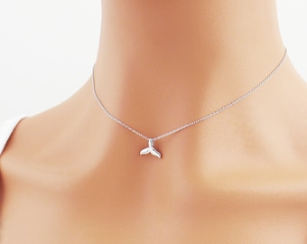 Choose rose gold, silver or gold whale tail choker necklace. Dainty whale dolphin or fish tail choker necklace