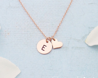 Choose rose gold, silver or gold heart personalized initial necklace. Dainty rose gold necklace. Elegant and dainty necklace