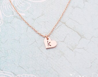Choose rose gold. silver or gold tiny heart choker, personalized with the initial of your choice. Tiny rose gold choker necklace.