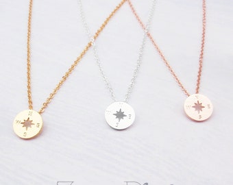 Personalized compass necklace in rose gold, silver or gold. Good luck necklace. Lucky charm necklace.