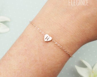 Choose rose gold, silver or gold heart bracelet with personalized initial. Elegant dainty bracelet