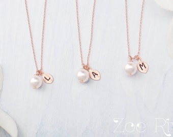 Choose rose gold, silver or gold, personalized initial and Swarovski pearl necklace. Dainty and elegant pearl necklace