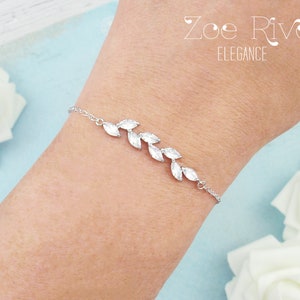 Dainty silver crystal leaf vine branch earrings, bracelet, necklace. Bride, wedding, prom, bridesmaid, jewellery set, The Aysha Set.