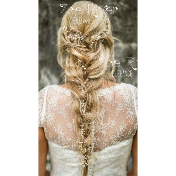 Choose rose gold, silver or gold and pearl crystal bridal hair vine. Elegant wedding hair piece. White pearl clear bridal hair clip