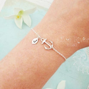 Choose rose gold, silver or gold personalized anchor and initial bracelet. Dainty anchor bracelet. Rose gold anchor bracelet. image 1