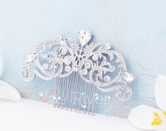 Choose gold or silver crystal bridal hairpiece. Elegant wedding hair comb. White clear zirconia bridal hair barrette