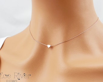 Choose rose gold, silver or gold heart choker. Tiny rose gold choker necklace. Elegant and dainty choker necklace