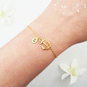 Choose rose gold, silver or gold personalized anchor and initial bracelet. Dainty anchor bracelet. Rose gold anchor bracelet. image 2