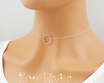 Choose silver, gold, or rose gold Eternity or Good Karma circle choker necklace. Silver circle karma choker necklace pendant