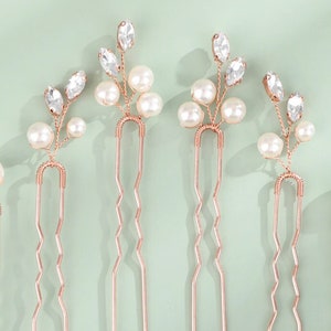 Choose rose gold, silver or gold clear or dark emerald green crystal pearl bridal hairpins. Wedding hair clips. Bridesmaid, bride hair pin