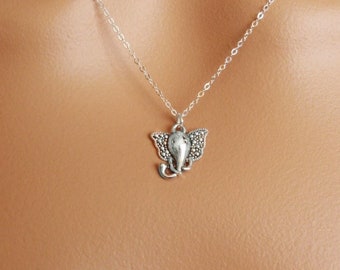 Silver elephant necklace, elegant and dainty necklace pendant. Boho elephant