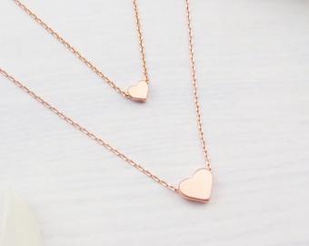 Mother daughter necklaces, choose rose gold, silver or gold. Dainty mother daughter heart necklaces.