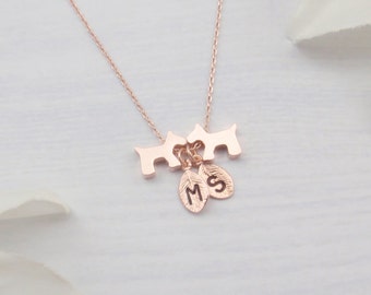 Personalized dog necklace in rose gold or silver. Rose gold or silver puppy dog necklace pendant, Personalized rose gold furbaby necklace