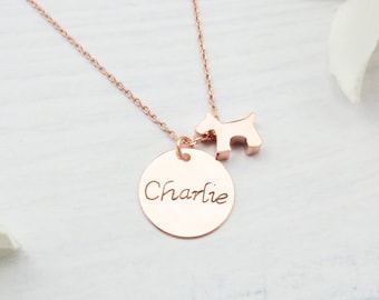 Choose rose gold, silver or gold dog necklace. Personalized name dog necklace. Furbaby necklace, engraved, handstamped, initial