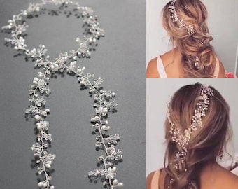 Choose rose gold, silver or gold and pearl crystal bridal hair vine. Elegant wedding hair piece. White pearl clear bridal hair clip