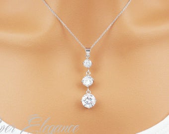 The Ophelia set. Silver crystal drop necklace. Elegant and dainty cubic zirconia bridal necklace.