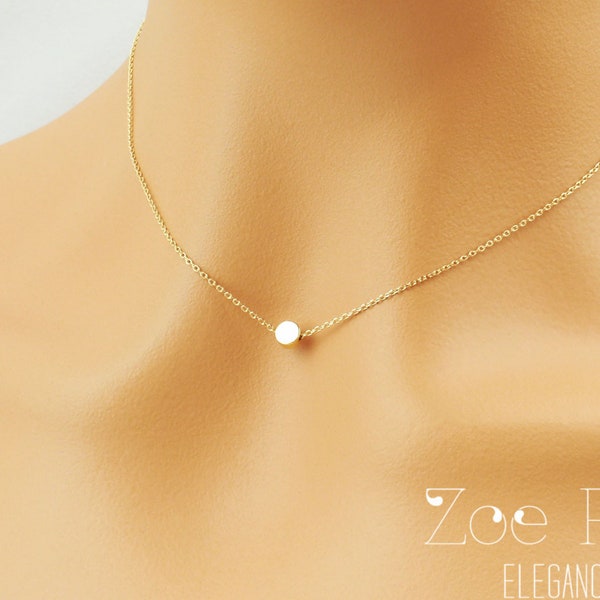 Tiny circle dot choker necklace in your choice of silver, gold, or rose gold. Tiny disc choker necklace. Rose gold choker, silver choker
