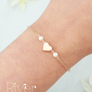 Choose rose gold, silver or gold heart bracelet with pearls. Elegant dainty bridesmaid bracelet