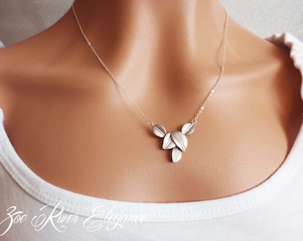 Choose silver or gold, leaf cluster necklace. Elegant and dainty pendant