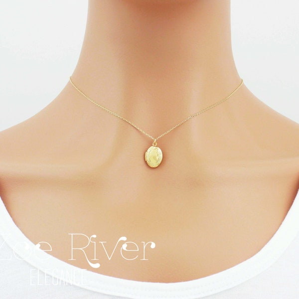 Zierliche Medaillon Choker Halskette. Winzige Medaillon Choker Halskette. Ovale runde Gold, Rose Gold oder Silber Medaillon Choker.