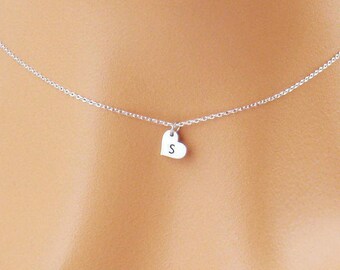 Choose rose gold, silver or gold heart choker, personalized with the initial of your choice. Tiny rose gold choker necklace.