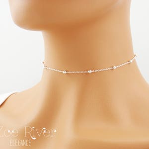 Satellite chain choker. Dainty silver beaded choker chain. Silver chain choker. Short dainty silver choker necklace.