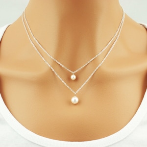 Choose rose gold, silver or gold, Swarovski pearl layered necklaces. Bridal wedding pearl necklace. White cream bridesmaid necklace