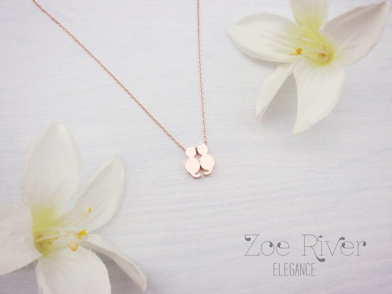 Choose silver, gold or rose gold cat necklace pendant. Personalized cat monogram initial necklace. Elegant and dainty cat necklace image 6