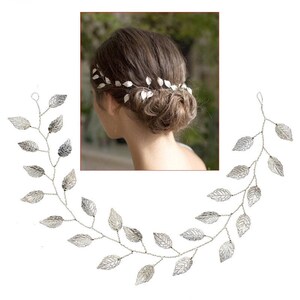 Choose silver, gold or rose gold leaf hair vine wreath. Elegant leaf wedding hair piece. Laurel leaf grecian crown, gold bridal leaf clip image 5