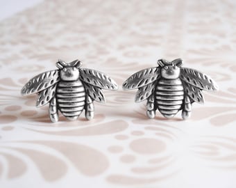 Silver bee cufflinks. Silver bee cuff links. Groomsmen gift. Fathers day gift for him,