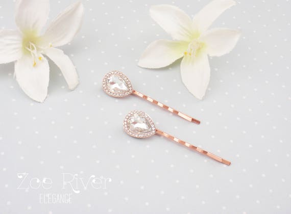 Rose Gold Crystal Bridal Hairpins. Elegant Wedding Hair  display picture 3