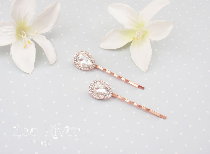 Elegant wedding hair clips Rose gold crystal bridal hairpins Rose gold bridal hair pin