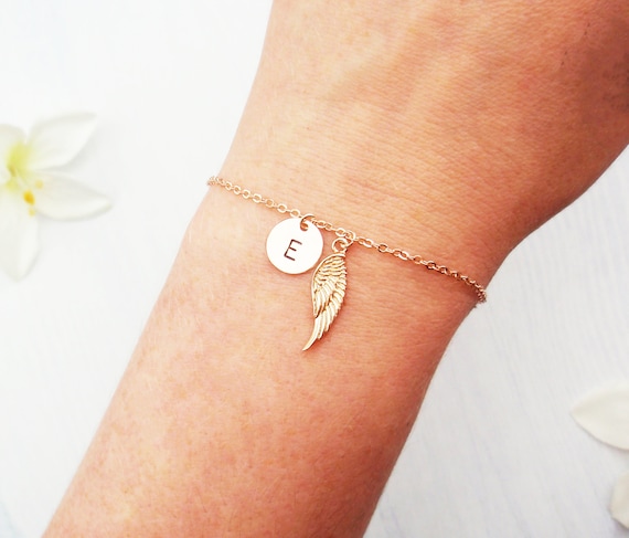 Choose Rose Gold Silver or Gold Dainty Personalized Angel Wing