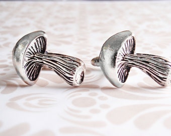 Silver mushroom cufflinks.  Wedding cufflinks. Groom gift. Groomsman gift. Best man gift. Father's day gift for him