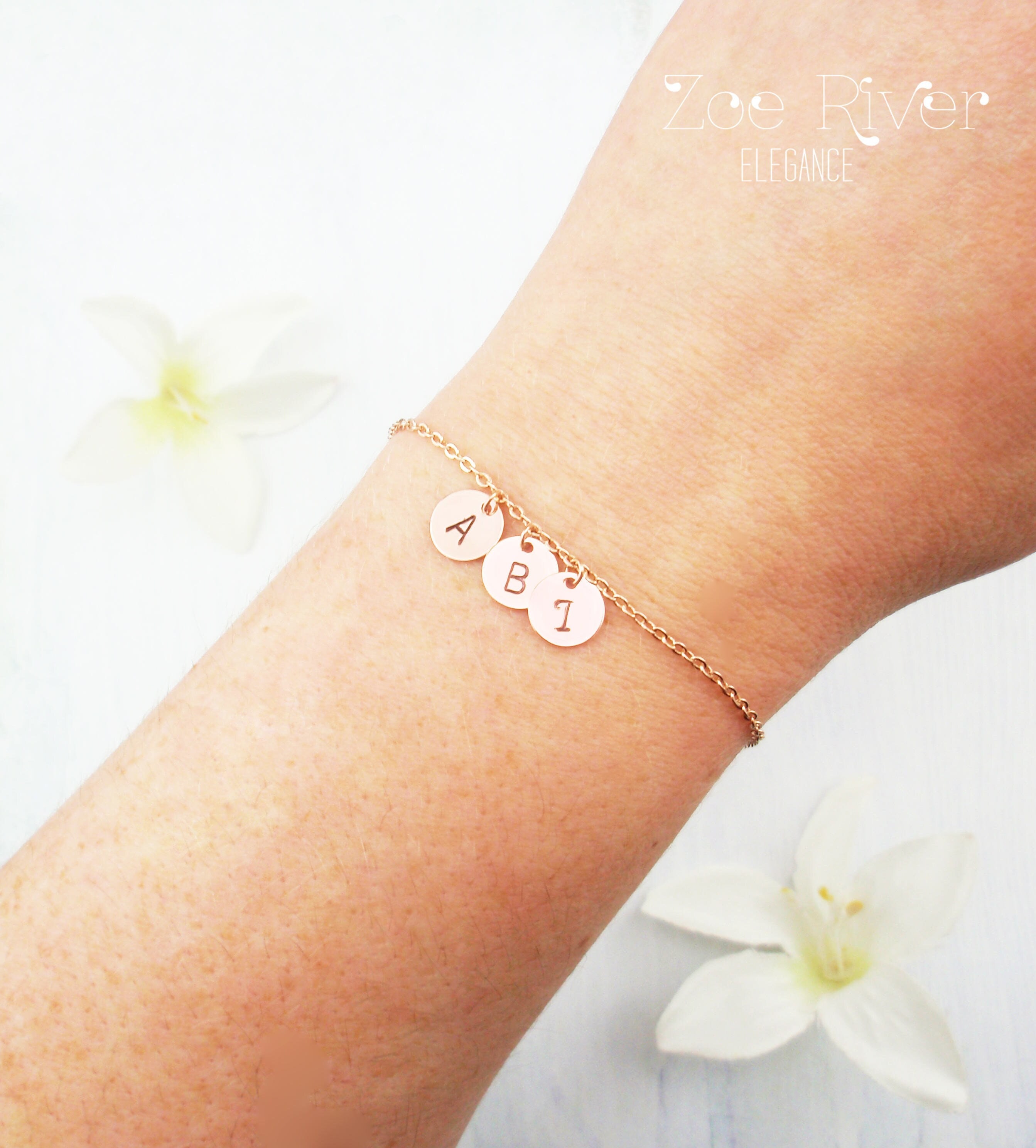 Rose gold initial bracelet sale