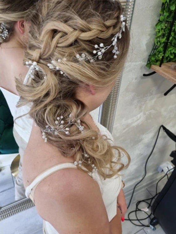 Elegant Rose Gold and Silver Hair Vine Hint of Pink | A rose gold bridal hair vine for Holly  main image 2