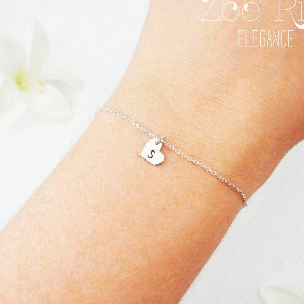 Personalized heart bracelet. Choose rose gold or silver. Dainty heart initial monogram bracelet
