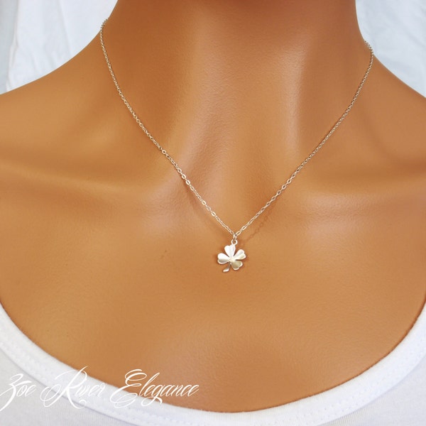 Personalized initial and clover necklace. Lucky four leaf clover necklace. Personalised monogram necklace.
