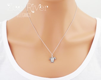 Personalized turtle necklace. Silver turtle necklace. Dainty initial turtle necklace. Turtle lover gift idea.