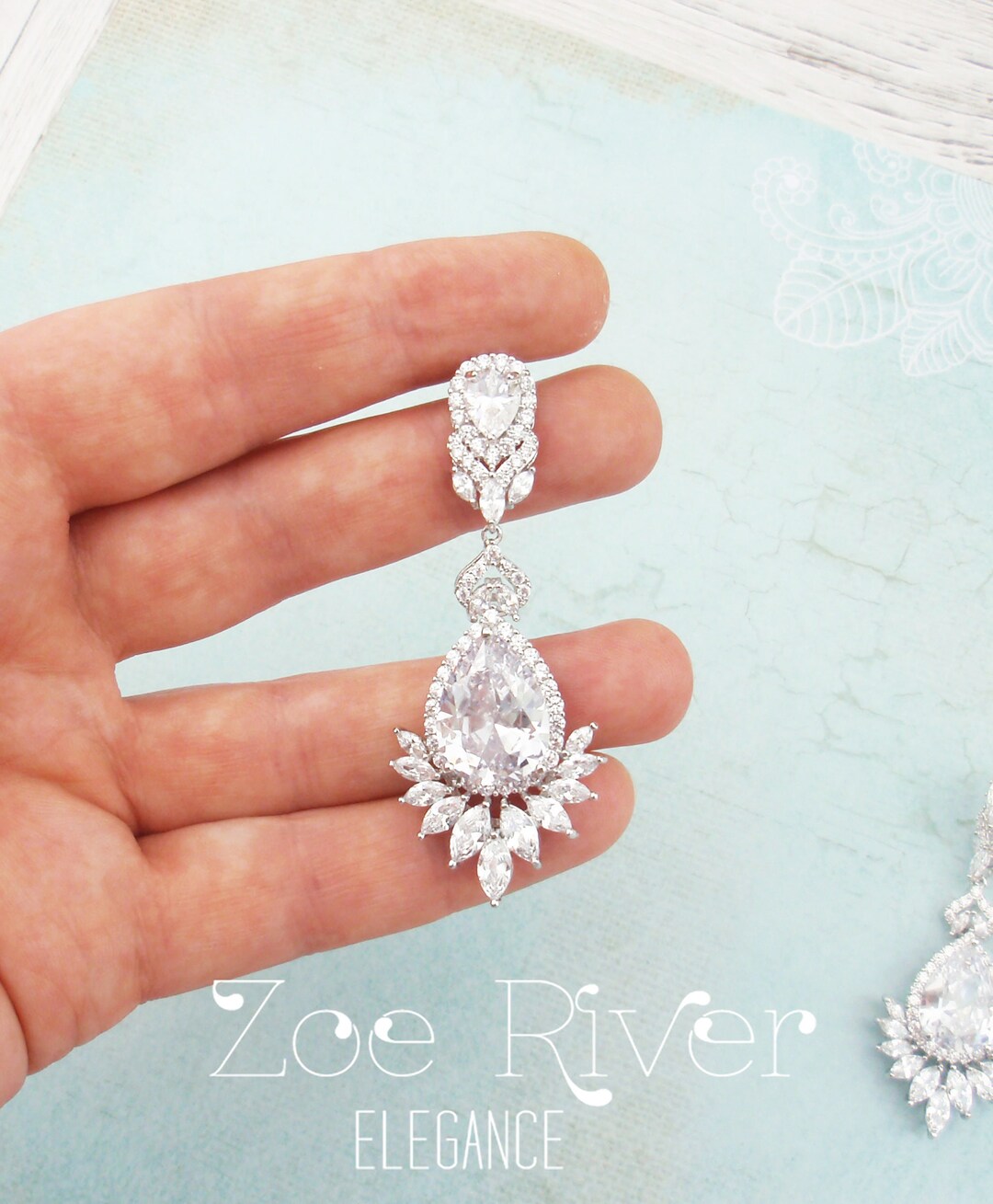 EVER FAITH Parures Bijoux de Mariée Zircone Cubique Fleur Collier Boucles d'oreilles de Mariage pour Femme Bleu Ton d'argent