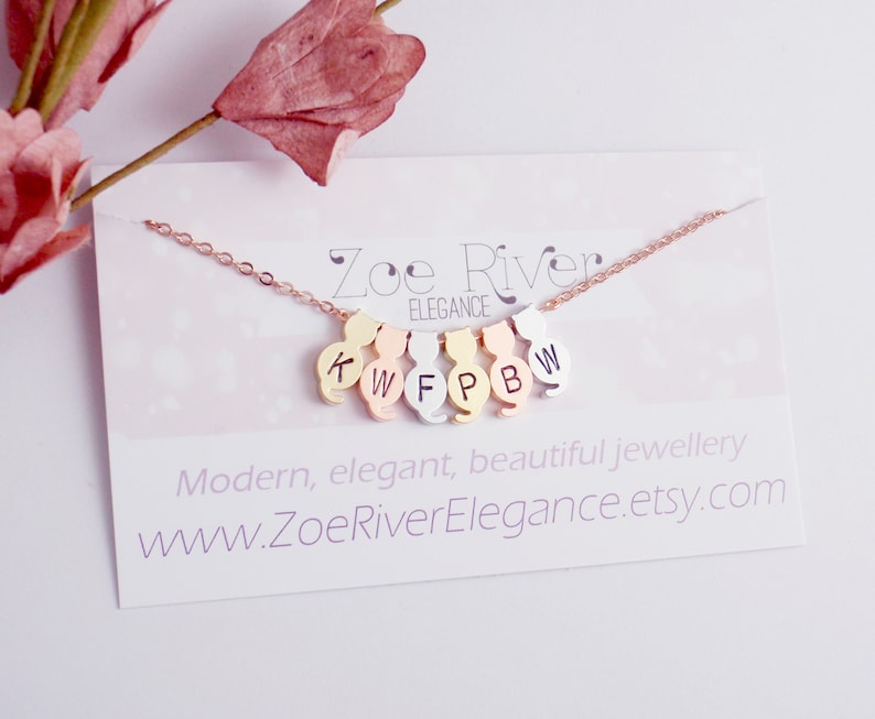 Choose silver, gold or rose gold cat necklace pendant. Personalized cat monogram initial necklace. Elegant and dainty cat necklace image 4