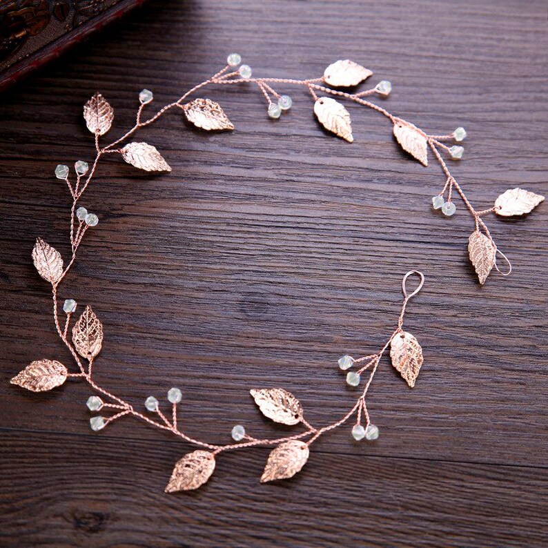 Rose Gold Leaf Bridal Hair Vine. Elegant Leaf Headband Etsy Australia