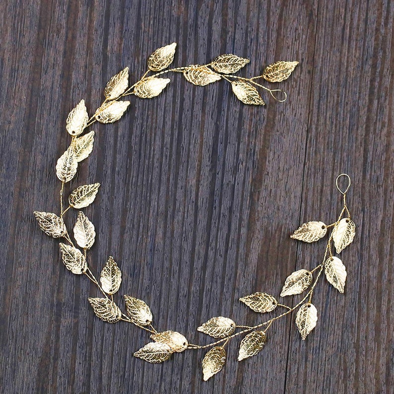 Choose silver, gold or rose gold leaf hair vine wreath. Elegant leaf wedding hair piece. Laurel leaf grecian crown, gold bridal leaf clip image 1