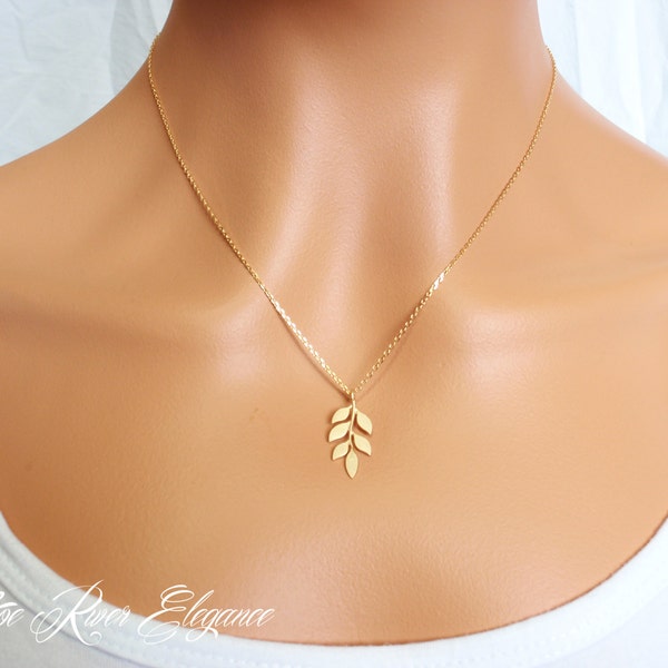 Choose silver or gold, personalized leaf branch necklace, Dainty and elegant monogram initial necklace. Bridesmaid gift