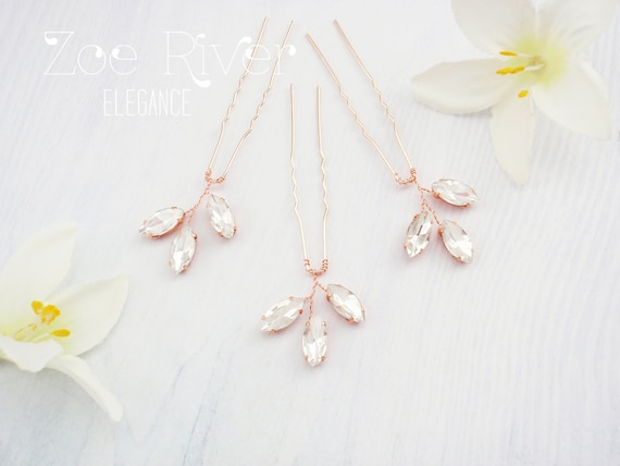 Choose Rose Gold, Silver or Gold Crystal Bridal Hairpins  display picture 3