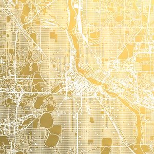 Minneapolis Map Print, Gold Foil Print, Minneapolis, Minnesota Gift for Traveler, Foil Pressed Map