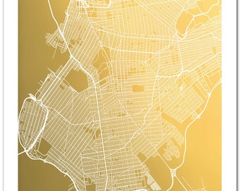 Brooklyn Map Print in Gold Foil, Gold Foil Map of Brooklyn NY, Gold Foil Print, Brooklyn Wall Art, Foil Pressed Art, Map, Gift for Traveler