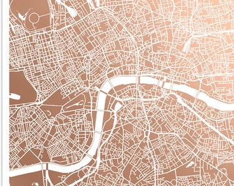 London Map, Map of London in Rose Gold Foil Map, Gold Foil Print, Anniversary Gift, Travel Souvenir, London City Map, London Print