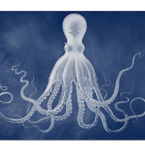 Octopus Print, Nautical Wall Decor, Octopus Art in New Navy Blue Acid ...